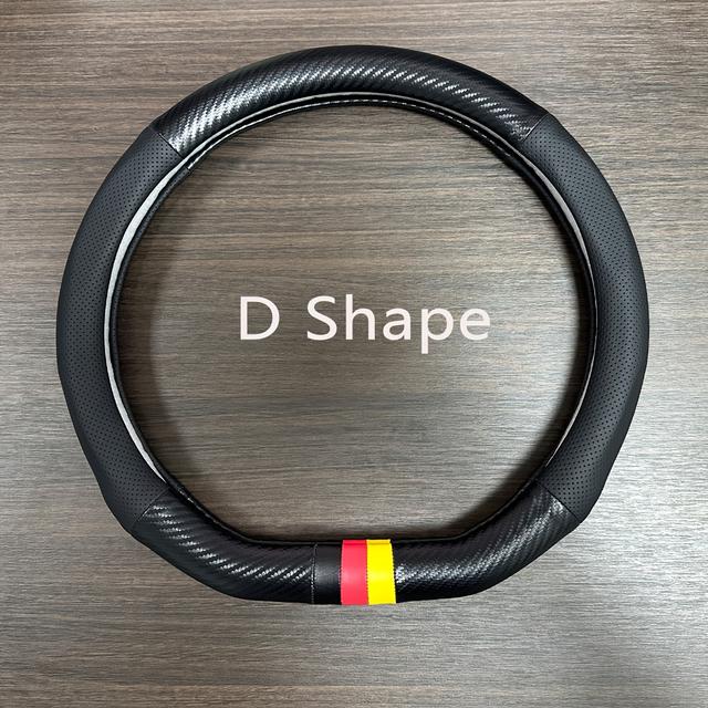 TEMU Luxury Carbon Fiber Style Pu Leather Steering Wheel Cover - Fit For , For , For Mercedes-benz, Vw, For Ford - , Sweat-absorbent Grip