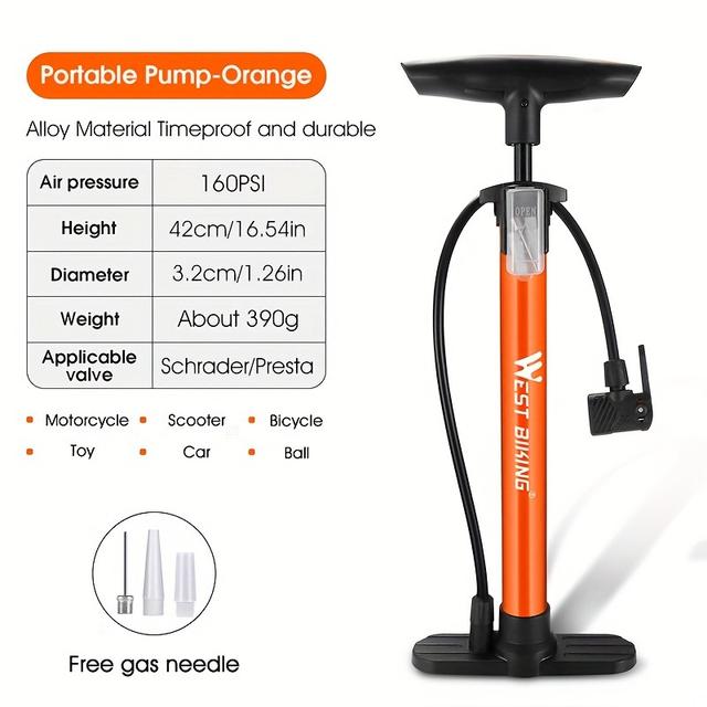 TEMU High-pressure Manual Pump - Stainless Steel, 160 Psi For Bikes, Motorcycles & Cars