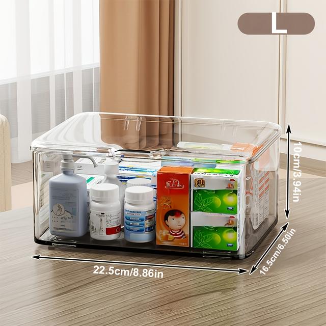 TEMU 1pc Clear Large Capacity Organizer With Lid - Dustproof, Stackable Desktop Box With - Acrylic Bin For Masks,hair Accessories,sundries,medicines,stationery | Back To School Supplies