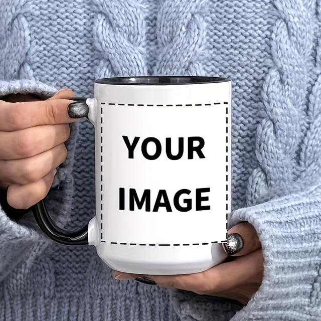 TEMU 15 Oz Personalized Photo/design Mug - Handle, Sturdy And Easy To Clean Material, Ideal For Home, Workplace, Or Gift , Office Beverage Mug
