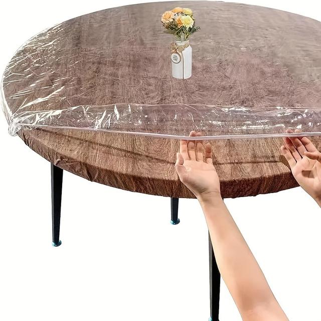 TEMU 1pc & Round Table Cover - Vinyl With Seamless , Transparent & Durable For Outdoor, Kitchen, And Dining Tables, Gatherings & Decor