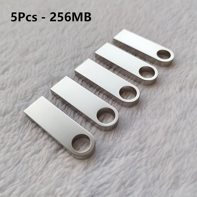 TEMU مجموعة من 5 أجهزة فلاش USB 2.0 معدنية متينة، سعة 256 ميجابايت/4 ، أجهزة تخزين محمولة فضية