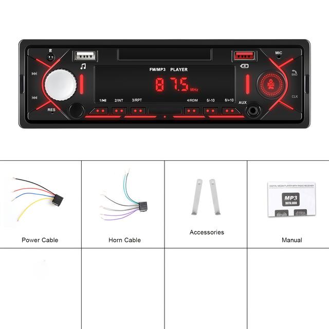 TEMU Radio Auto 1DIN Intégrée (avec télécommande) Lecteur Audio Numérique MP3 FM avec Charge USB/ SD/ AUX-IN et Carte TF de 32 Go (en option) pour Voiture