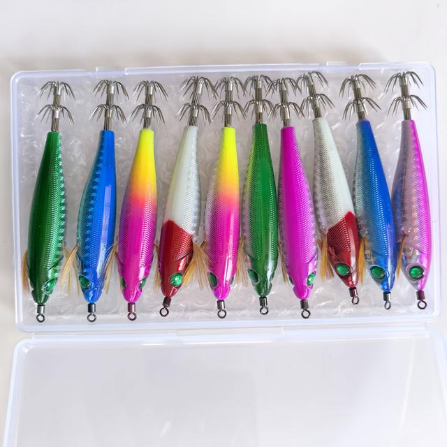 TEMU 10pcs Wooden Shrimp Squid Hook Lures, -the-dark Hooks, Ink Squid Sea Fishing Boat Fishing Bait For , Octopus, Simulated Lures