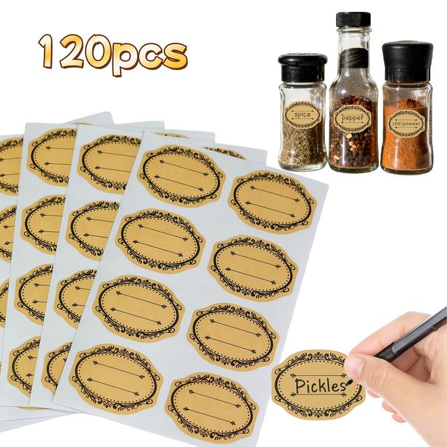 TEMU 120pcs Elegant Golden & Kitchen Labels - Reusable, Durable Paper Labels With Round Corners, For Food Storage, Canning, Spice Jars, Gift Tags