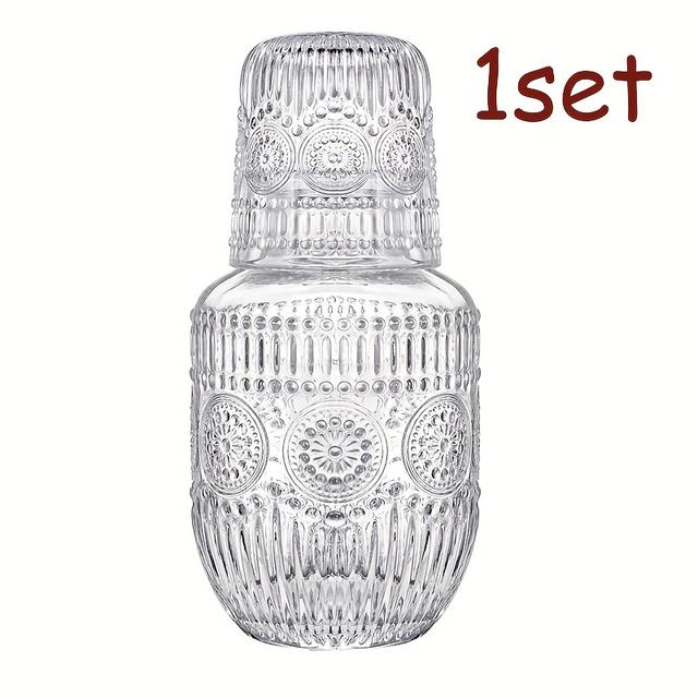 TEMU 1/2 Set Elegantes Glas-Nachttisch- Tumbler - Ornamentales Blattmuster Wasserkrug & Becher mit Glaskappe, Langlebiges Klaresglas für Schlafzimmer Büro Badrau