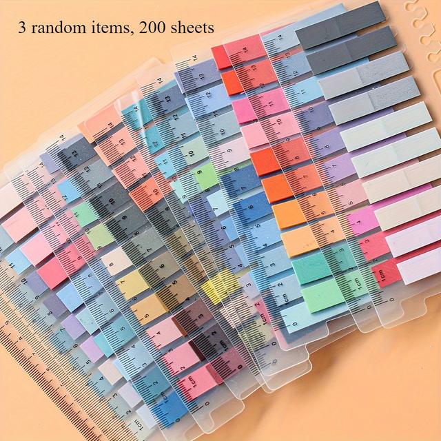 TEMU ชุด 600 แผ่น สติ๊กกี้โน้ต PET ทึบ พร้อมขอบเป็นไม้บรรทัด - รูปสี่เหลี่ยมและรูปร่างต่าง ๆ, แท็บสี Morandi สำหรับใช้ซ้ำได้ในสำนักงานและเครื่องเขียนโรงเรียน