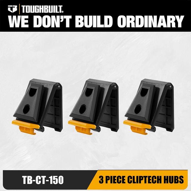 TEMU 3-pak TOUGHBUILT Hubów, TB-, Trwałe plastikowe klipsy do szybkiego mocowania, Nie wymaga montażu, Bez ładowania, Bez akumulatora - Czarny