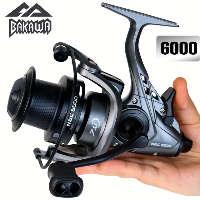 TEMU 1 BAKAWA Vysoce výkonný prut na lov kaprů s přívlačem | Oboustranný, převodový poměr 5.2:1, výkonný systém dvojitých brzd, ideální pro sladkou i slanou vodu, šedá hliníková slitina