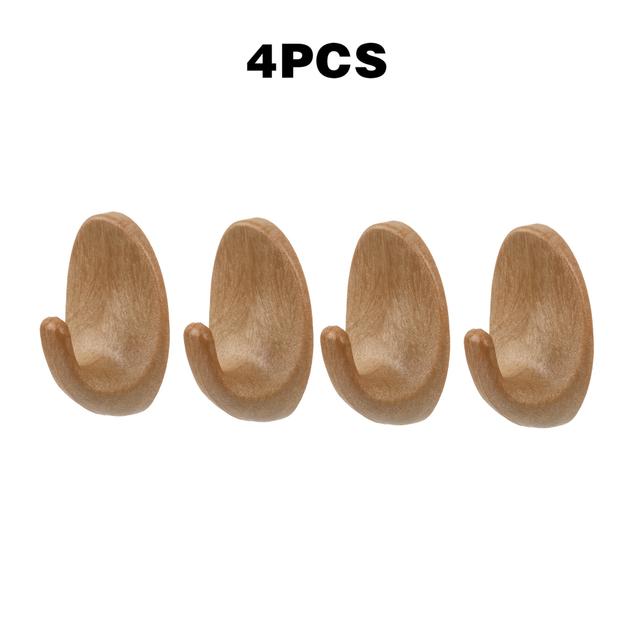 TEMU 4pcs/8pcs Wood-grain Plastic Oval Hooks With Self-adhesive Backing, To Drill Holes For Kitchen And Bedroom, Adhesive Hooks