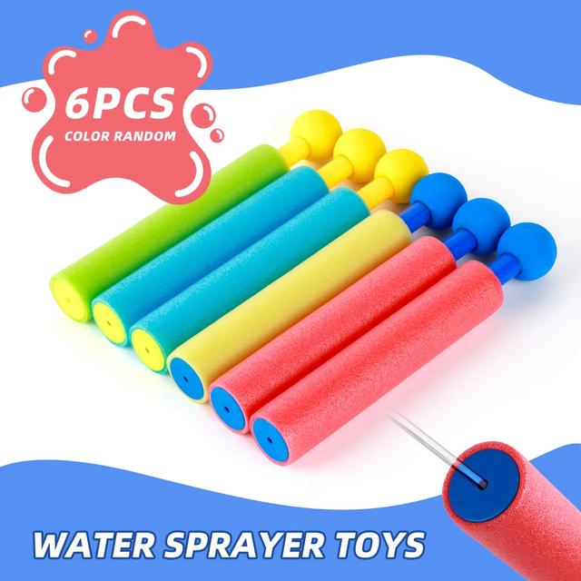 TEMU Set Of 6 Water Spraying Toys | Toys For The Pool | Extendable Foam Water Blaster Tubes | Long-distance Outdoor Fun For Pool, Beach, Yard, And Lawn | Water Gift For Kids | Colors