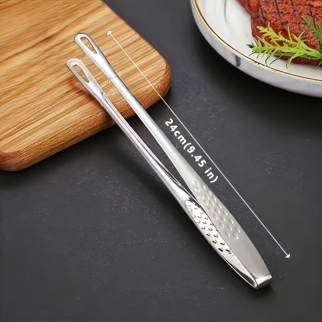 TEMU Stainless Steel Bbq Tongs With Textured Grip - Food-safe, Ideal For Grilling, Baking, And Serving - Steaks, Meats, And More - Dining Servers And Home Kitchens, 11 Festive Uses