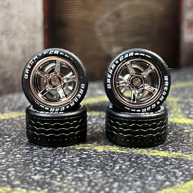 TEMU 1set 1/64 Piastic Wheels Rubber Tires Vehicle Wheels Cars For Model Cars A Set Car Wheels Hobby Modified Parts