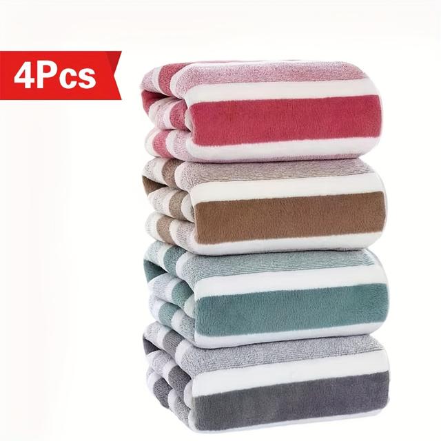 TEMU Juego de 4 piezas de toallas de baño de rayas anchas de dos colores, toalla de baño de terciopelo coral engrosado 70*140cm, 4 toallas de baño súper suaves, absorbentes y de secado rápido