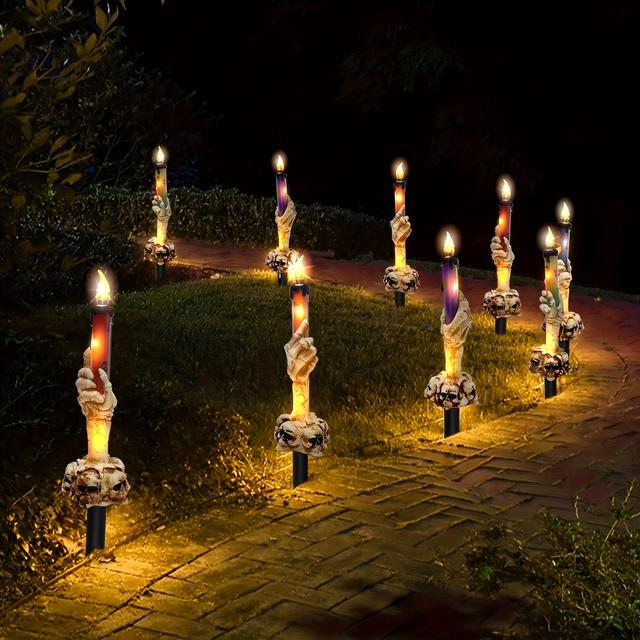 TEMU 5 Hand Candle Lights (with Light Stands), Solar Powered, Suitable For Decorating Indoors And Outdoors, , Houses, , Lawns, And Garden Courtyards, Holiday Gifts