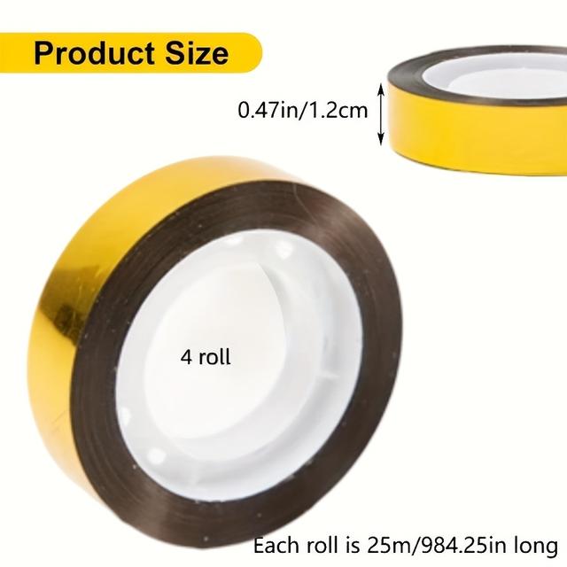 TEMU เทปวาชิกระจกสีทองเมทัลลิก 4 ม้วน - ติดเองได้, เสร็จสิ้นสีทองที่สว่างไสวสำหรับงานฝีมือ DIY, ห่อของขวัญและตกแต่ง (1/2 นิ้ว x 110 หลา), การตกแต่งสะท้อนแสง | ดีไซน์เทปหรูหรา | เทปโพลีเอสเตอร์