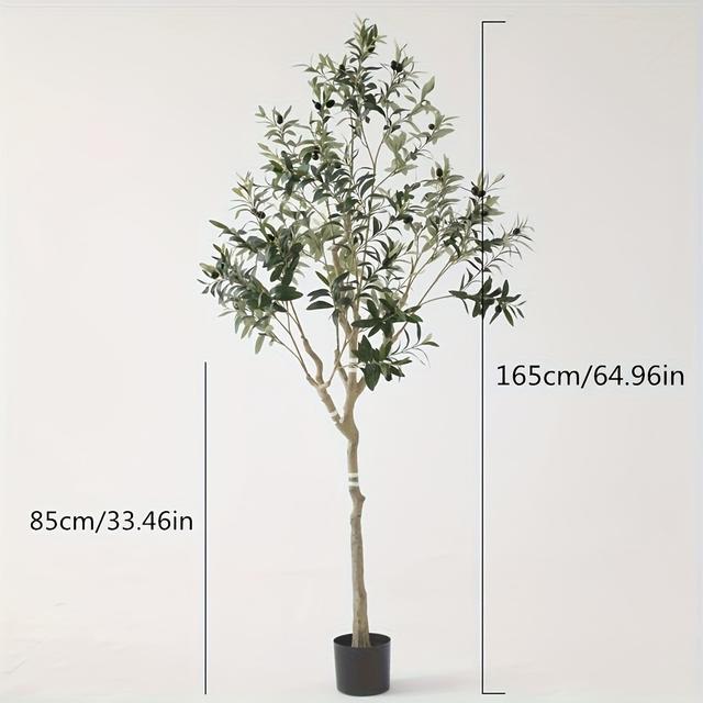 TEMU 1pc 66.92in/170cm Artificial Olive Tree, Modern Living Room Floor Home Office Garden Shop Decor Indoor Plastic Pot Plant With Wooden Trunk And Perfect Housewarming Gift