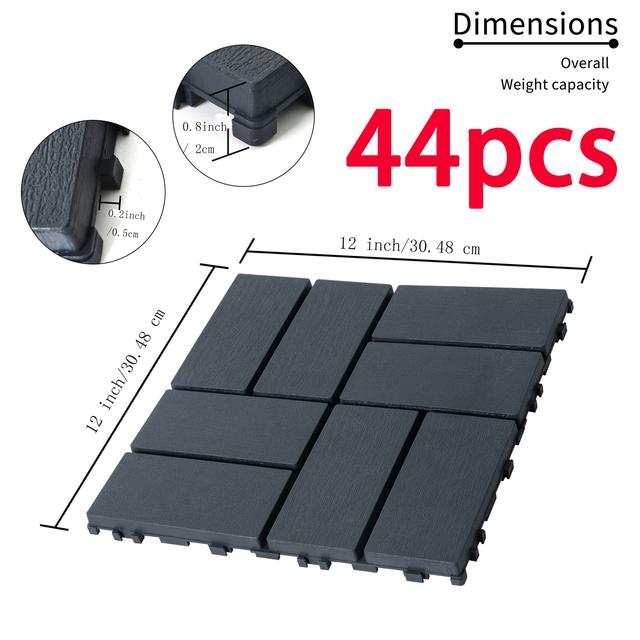 TEMU Plastic Interlocking Deck Tiles - Outdoor Patio Flooring, Interlocking Decking Tile, Waterproof Patio Pavers For Pool Balcony Backyard Porch, Grey/brown(27/44 Pack)