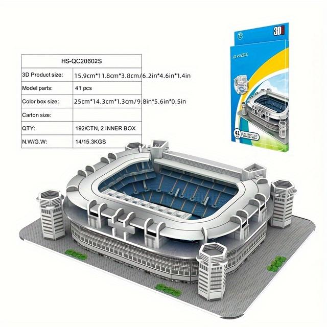 TEMU Diy 3d Paper Puzzle Kit - Football Stadium Series | Colorful Assembly Model | Educational Toy For & Sports Fans | High-quality 3d Jigsaw With Soccer Field Design, Puzzle Toys