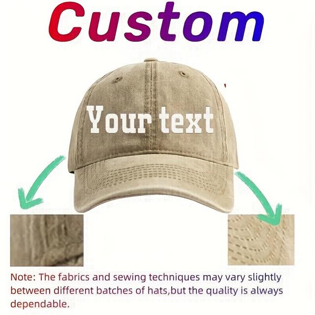 TEMU Customizable Vintage Washed Cotton Baseball Cap - Adjustable Lightweight Dad Hat For , Breathable & Stylish With Personalized Text Option, Personalized Headgear | Stylish Head Accessory | Washed