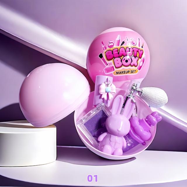 TEMU Pink Round Ball Multi-piece Makeup Set 5pcs: Color-changing Hydrating Lip Glaze + Fine Glitter Lip Gloss + Ultra-sparkly Highlighter Spray + Square Eyeshadow + Macaron Jam Tinted Lipstick