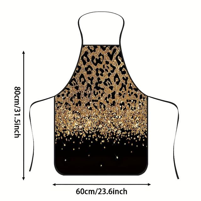 TEMU مريلة مطبخ عصرية قطعة واحدة بنقشة جلد باللونين الأسود والذهبي، مناسبة للمطبخ المنزلي والخبز والطبخ أو استضافة - مريلة استضافة | أداة طهي أنيقة | مطبخ متين