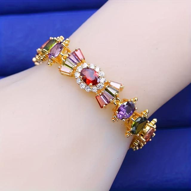 TEMU 1 pulsera de tenis estilo Zirconia cúbica sintética multicolor | Diseño de moda, ideal para compromisos de mujeres, uso diario y regalo de Navidad