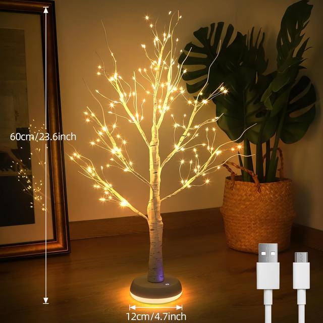 TEMU 1pc Birch Tree With Luminous Base, Rechargeable Tree Light, Bedside Tables, Bedroom & Desk Lighting