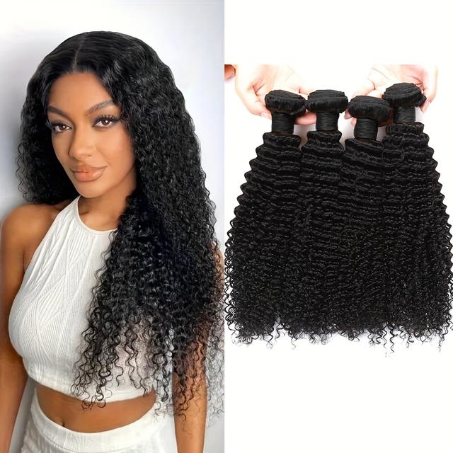 TEMU 4 Paquetes de Afro Rizado Kinky, Cabello Virgen Brasileño Sin , Extensiones de Cabello Humano de para Mujeres, Suave y de Longitud Real