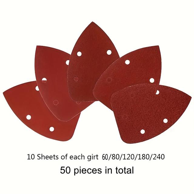 TEMU 50 stuks muisvormige schuurpapier met 5 gaten, 60, 80, 120, 180 & 240, 320 , professionele effecten