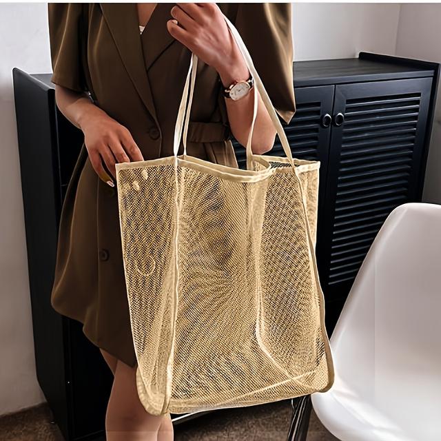TEMU 1 Oversized Beach Tote Bag, Single-shoulder Bag, Beach Bag, Fashionable, Lightweight, Large-capacity, Versatile Shopping Bag, Beach Bag, Shopping Tote, Large-capacity, Durable Outing Shopping Bag
