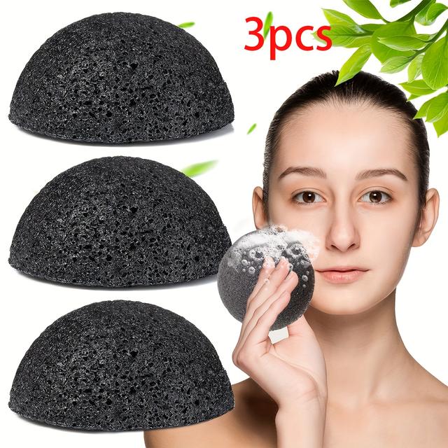TEMU Activated Charcoal Konjac Facial Sponge | Deep Cleansing And Exfoliating, Suitable For Oily, Dry, And , Natural Cleansing Tool