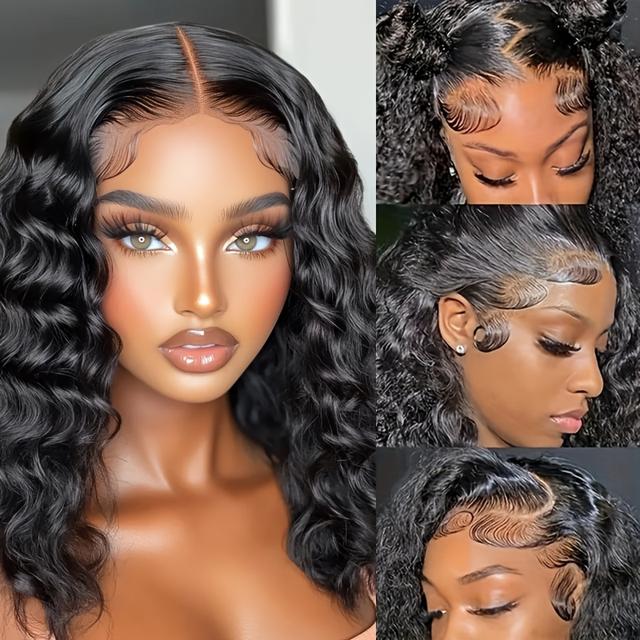TEMU Water Wave Lace Wig 120 Density 18 Inch 13x4 Women's Lace Wig Natural Black Chemical Fiber Wig