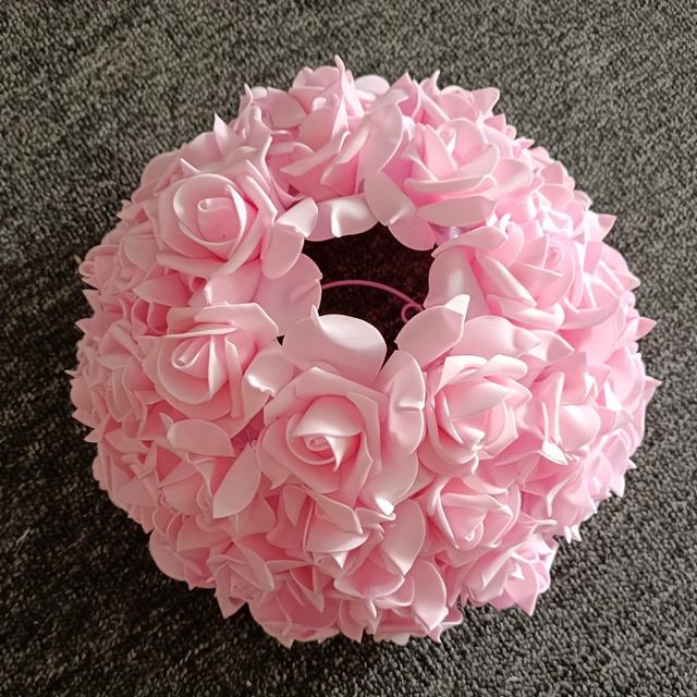 TEMU Elegant Pink Rose Table Lamp Shade, 12.6-inch - Fit With Metal Support Stand, Modern Fabric Design, No Wiring Needed