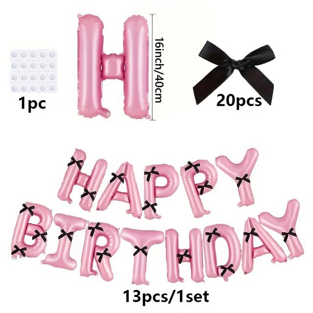 TEMU A Set Of Birthday Letter Balloons With A Bow, Suitable For Decorating Birthday Parties, In Multiple Colors, With