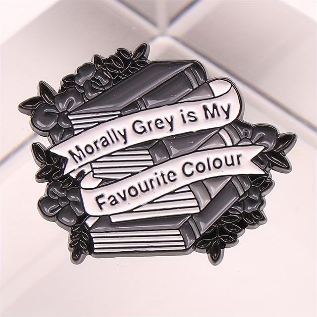 TEMU " Grey Is Colour" Enamel Pin - Book And Flower Brooch Jewelry, Perfect Gift For Halloween