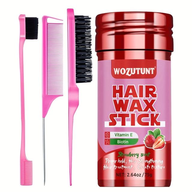 TEMU Strawberry Scent Hair Wax Stick Fixed Hairstyle Lasting Non-greasy Frizzy Edges Hairstyles Fixed Suitable For All Hair Types Portable Size