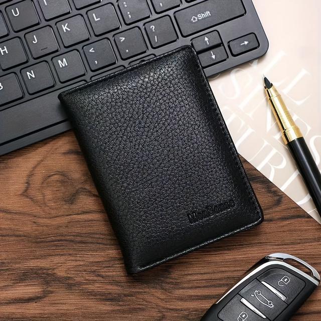 TEMU Men's Leather Wallet, Multi-card Slots, Vertical Credit Card Holder, Perfect Gift For Gentlemen, Leather, Polyester, Black