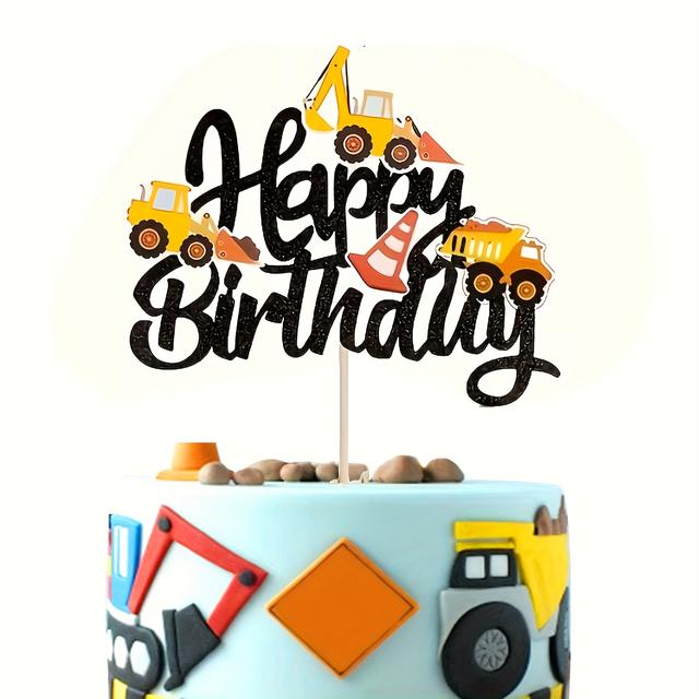 TEMU 1 db csillogó, építőipari témájú születésnapi tortadísz, mely egy teherautót, kotrógépet és traktort ábrázol, tökéletes torták díszítésére babavárókra és születésnapi partikra