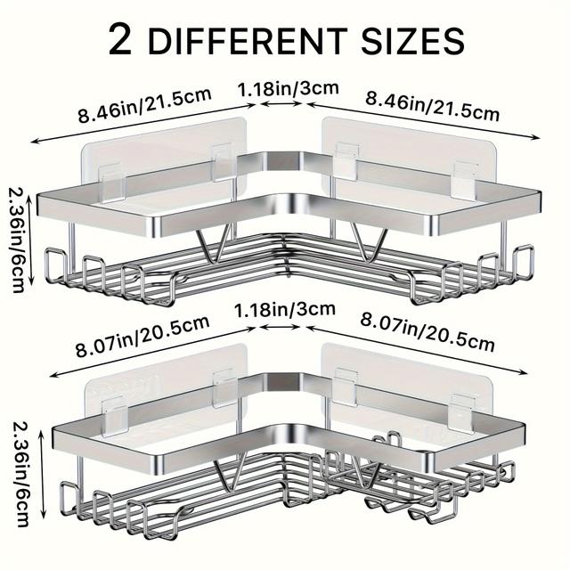 TEMU 2pcs Rust-resistant Stainless Steel Adhesive Shower Caddy, Hanging Mount Bathroom Organizer For Home & Kitchen Decor