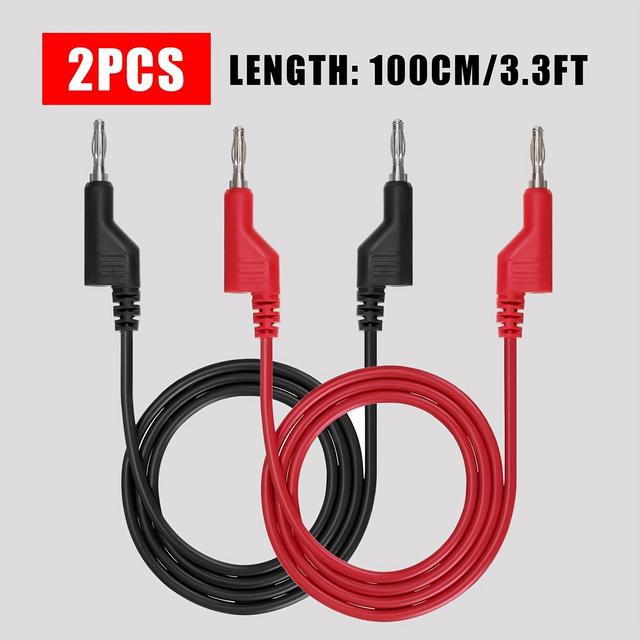 TEMU 2pcs Banana To Banana Plug Test Leads, 4mm Stackable Banana Plug Wire Test Cable Leads, Multimeter Electrical Test Wire