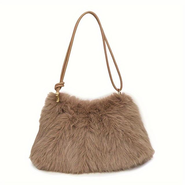 TEMU Chic Plush Tote Bag For Women - Spacious & Versatile With Adjustable Strap, Everyday Use - In Pink, Khaki, Cream, Blue, Black