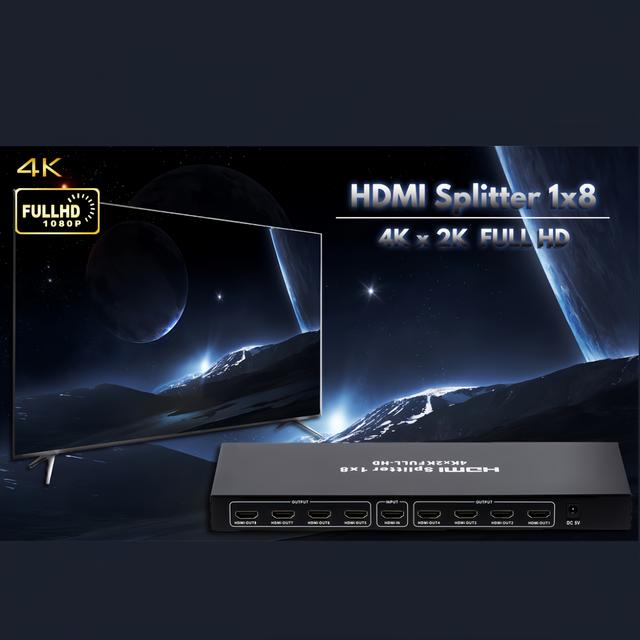 TEMU 1x8 Hdtv Splitter, 1 Input And Outputs Hdtv Distribution Box That Supports Full Hd 3d And 4k X 2k, Compatible With Projectors, Hdtvs, Set-top Boxes, Dvds, Ps3, And More