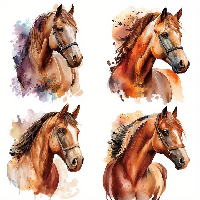 TEMU 4pcs Vibrant Watercolor Horse Iron-on Transfer Stickers For Diy T-shirts, Bags & Pillows - Vinyl Decals