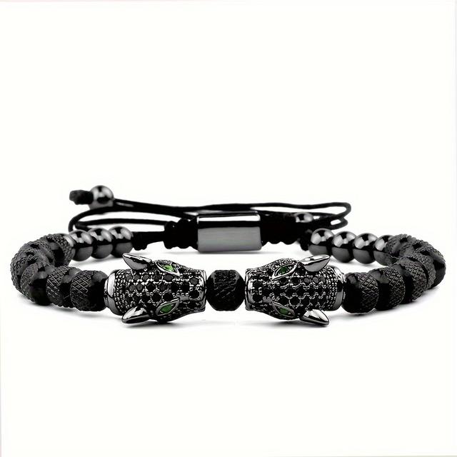 TEMU Bracelete de Lujo para Hombre con Cabeza de Leopardo, Pulsera Ajustable de Acero Inoxidable 304, Regalo Ideal para Navidad