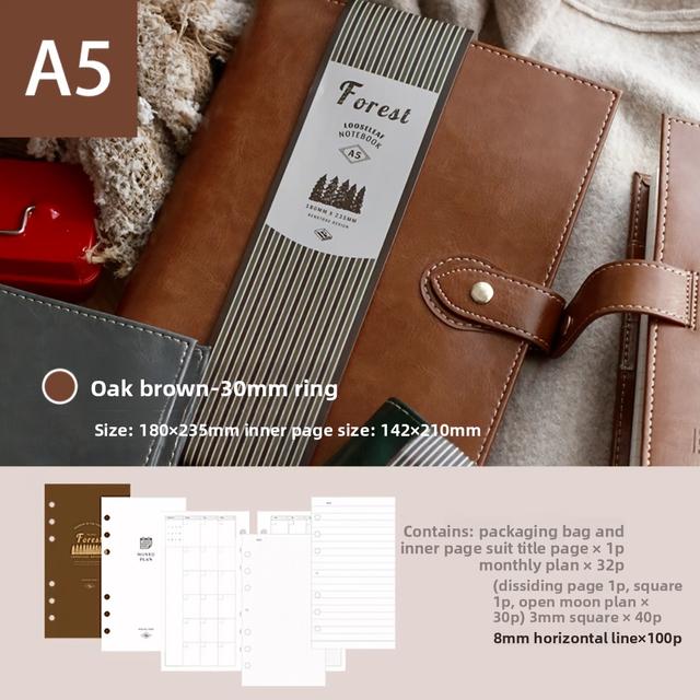 TEMU 1pc A5 Vintage Leather-bound Loose Leaf Notebook - Sheepskin Texture Pu Leather Cover, (monthly Plan, Dashed Grid, Horizontal) Inner Page, Multi , For Journaling, Writing, Planner