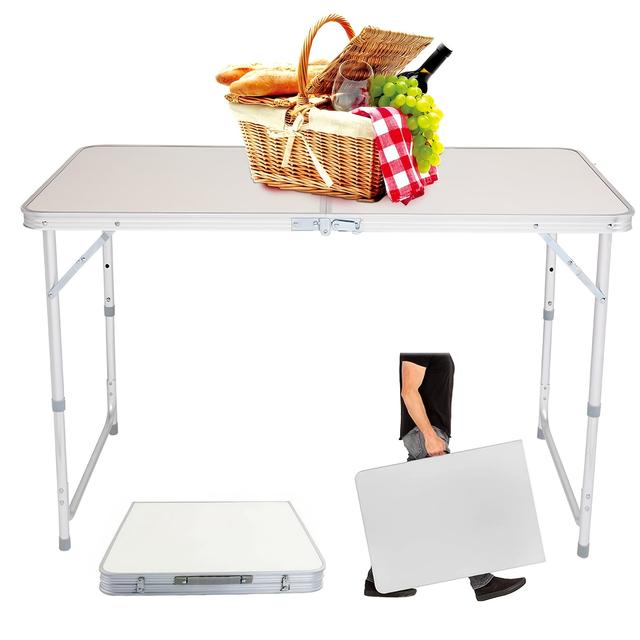 TEMU 4ft Aluminum Folding Table With Carry Handle, Adjustable Height (55cm/62cm/70cm), Lightweight & Portable For Indoor/outdoor Use – Camping, Picnics, Bbqs, And Parties