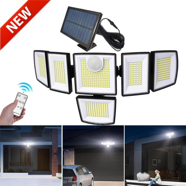 TEMU 1pc Luces Solares con Sensor de Movimiento para Exterior, 6 Cabezales 496 LED Luces de Seguridad con Control Remoto, IP54, 3 , , Ideal para Iluminación de Patio, Garaje, Porche, Patio y