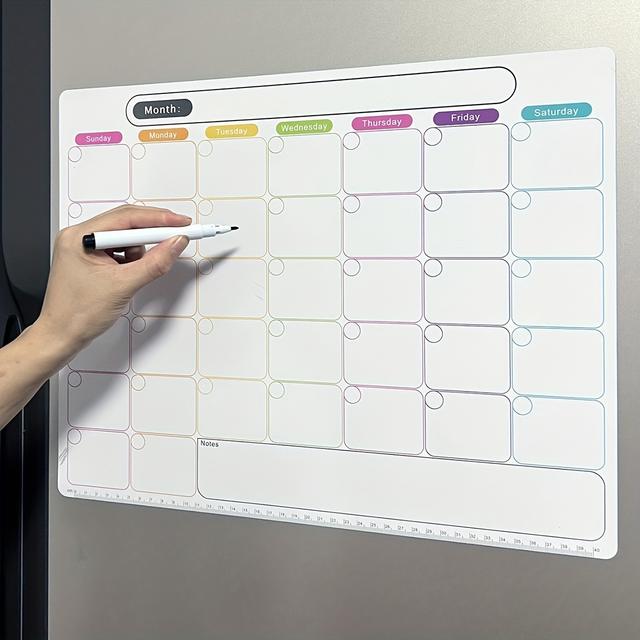 TEMU Magnetic Dry Erase Whiteboard For Fridge - Reusable Weekly Planner & Memo Board, English Text, Supplies, Calendar, Soft Whiteboard