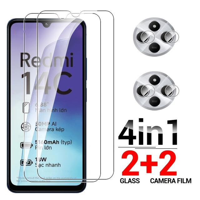 TEMU 4-in-1 [2+2] für Redmi 14C 4G Gehärtetes Glas Kameralinsenschutz, inklusive Gehärtetes Glas Displayschutzfolie und Soft Film für die Objektiv